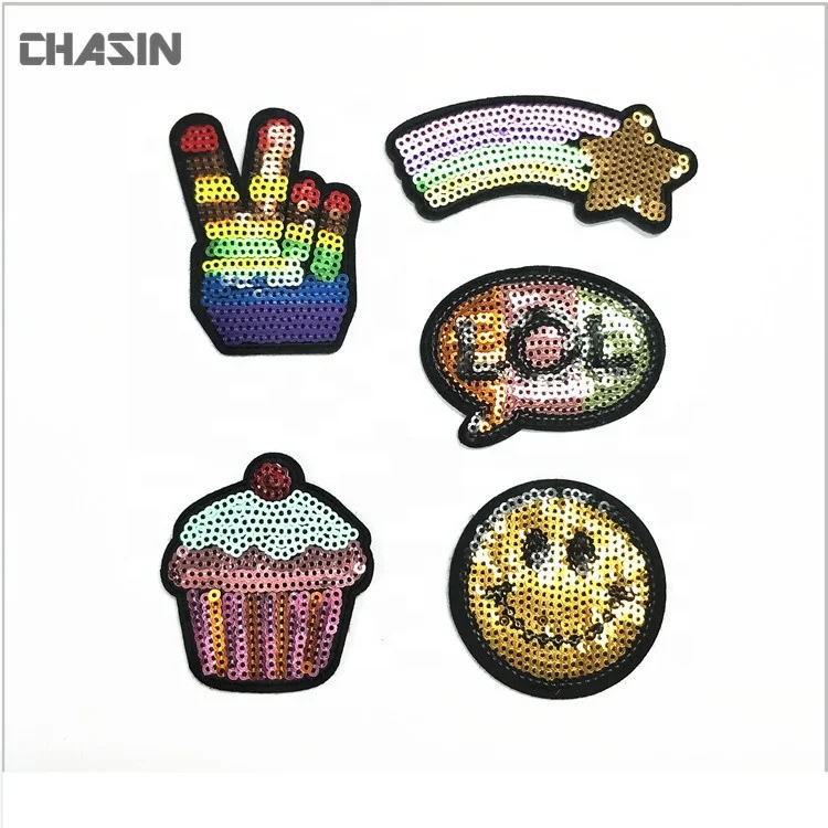 Cheap custom embroidery sequin applique patch