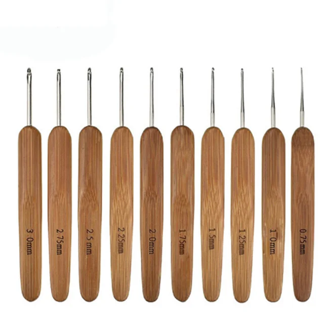 DIY set Wooden Bamboo 0.75 to 3 mm Crochet Hook Set Handcrafted Knitting Needles