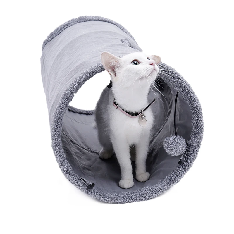 Big Long Cats Tunnel Toys with Play Ball Pure Color Foldable Pet Cat Tunnel Steel Frame