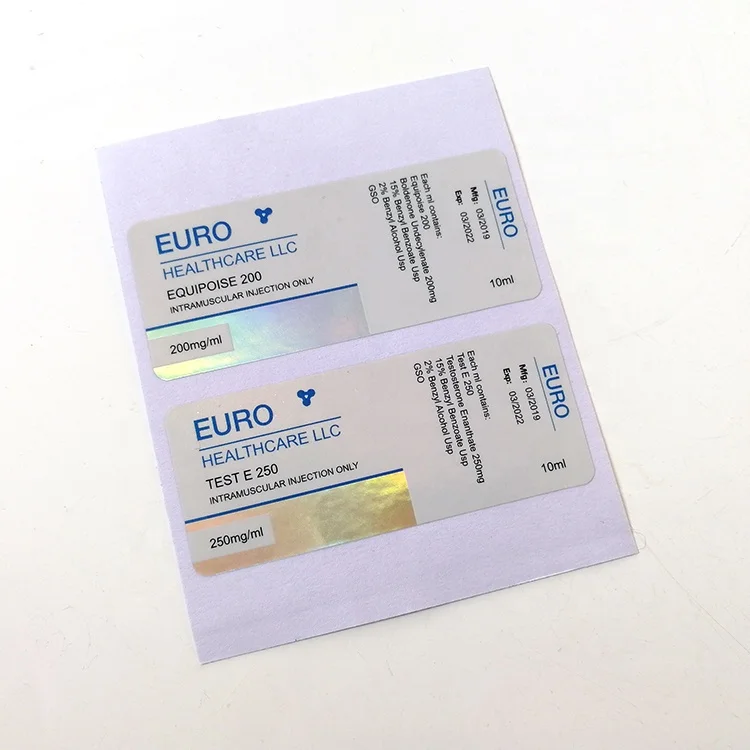 ZPT9-23 All kinds of in stock 10ml vial packaging label hologram vial sticker for TEST E 250/ EQUI 200/ TREN A 100