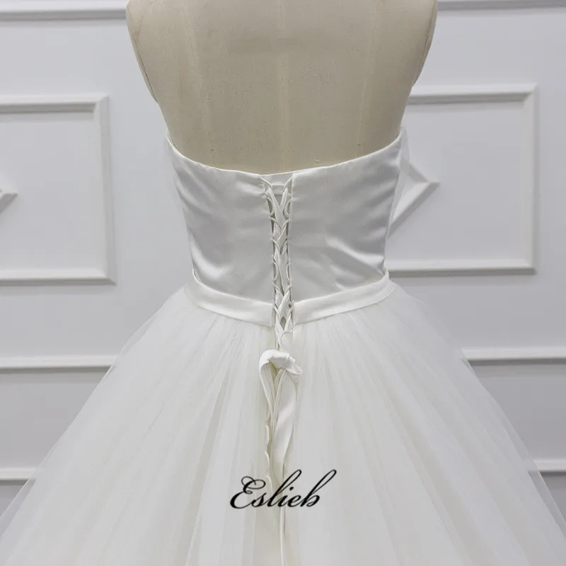 Eslieb 2019  new women sleeveless ivory wedding dress satin beautiful  bead long ball gown