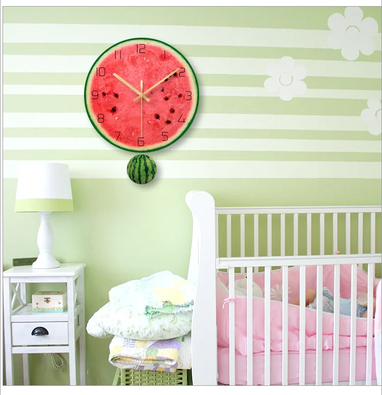 12 inch UV Printing Tempered Glass  Fruit Watermelon Wall Clock Pendulum