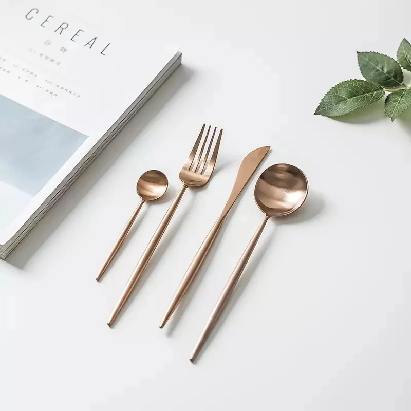 Copper Metal Flatware Stainless Steel  Spoon Fork and Knife Sets Matte Rose Gold Cutlery