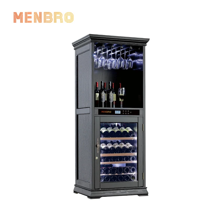 Wholesale Modern Bar Cabinet with Wine Cooler Fridge Compressor 60 Bottle Display Oak Cellar Free Standing or Built-in