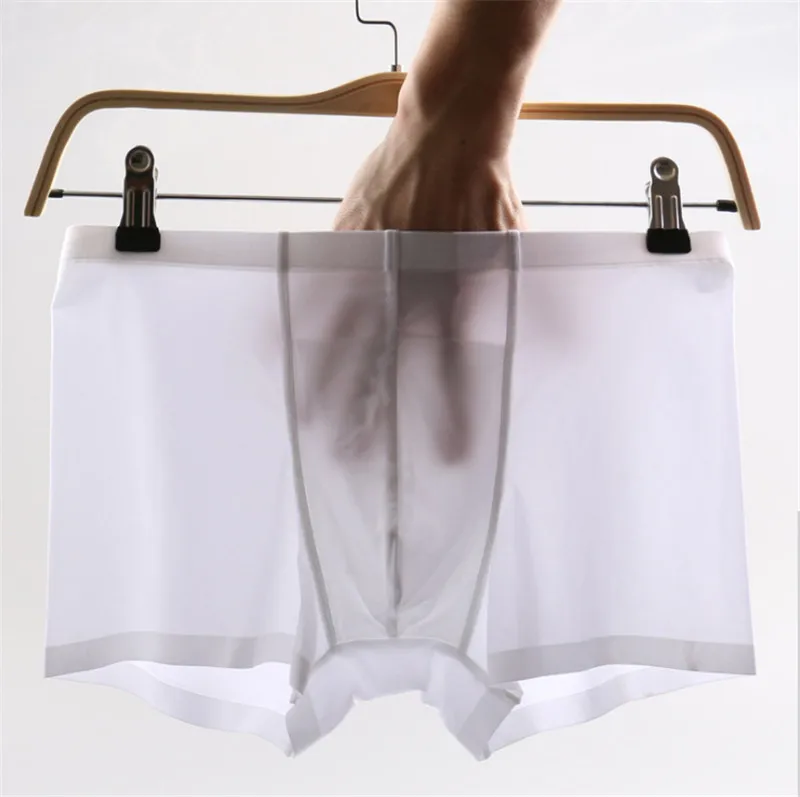 underwear men boxer seamless slip home sexy ice silk underpants shorts transparent