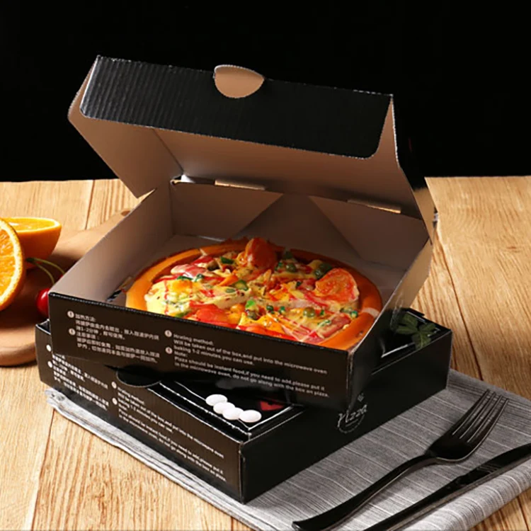 Custom Design Printed Eco Friendly Fast Delivery Black Paper Packaging Pizza Box