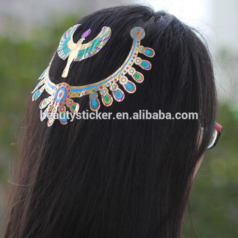 fashion jewelry inspired gold hair tattoo sticker /flash metallic hair accessories hair temporary tattoo