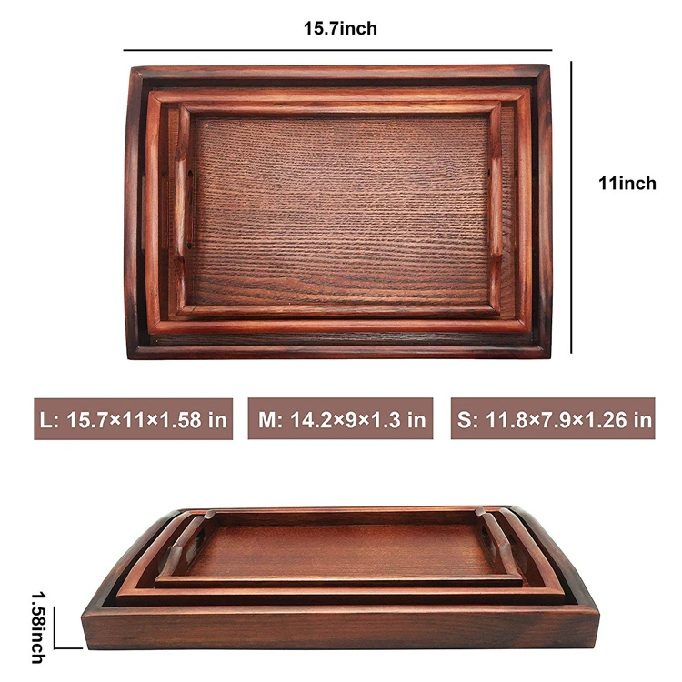 Custom Decorative Rectangular Wood Dinner Food Tray