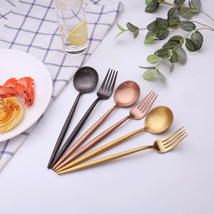 2pcs luxury travel stainless steel  fork spoon  gold cutlery set