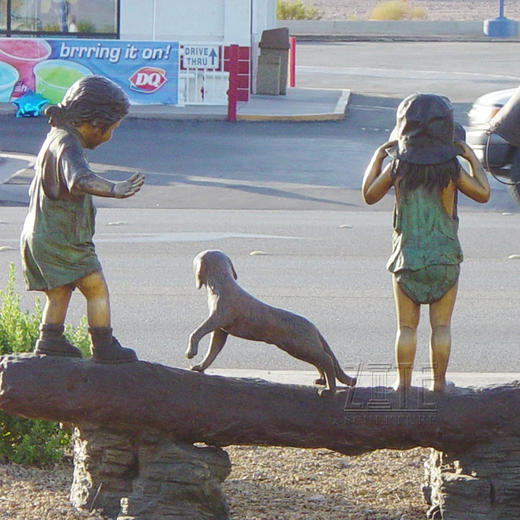 Modern Decoration bronze children riding crocodile statue sculpture