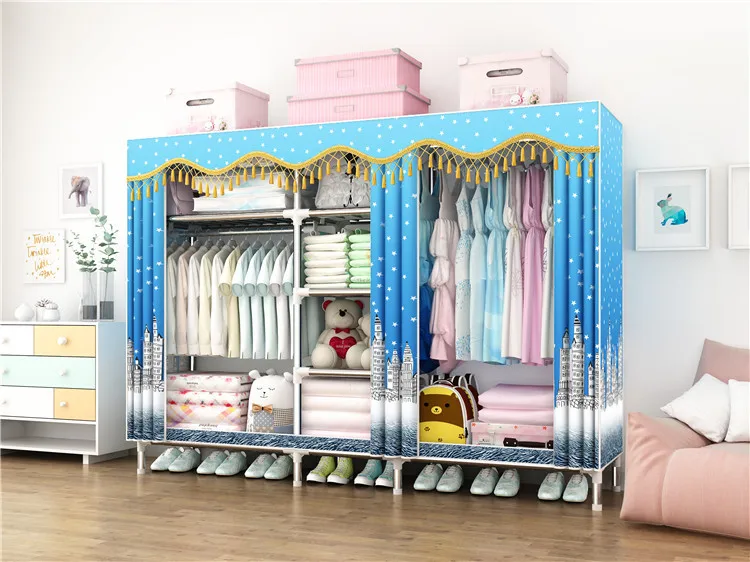 simple Design Cloth Wardrobe Portable Folding Fabric Cover 25mm Steel Tube Large size Plastic parts Box packing C233