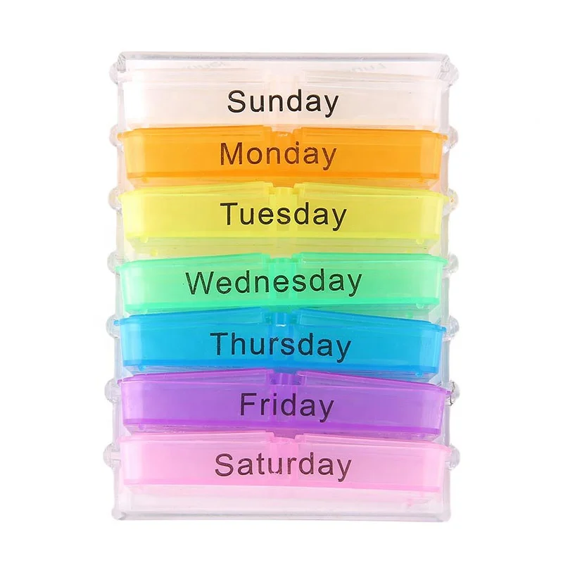 New design 7 days plastic weekly pill box,pill case,vitamin box with pill cutter
