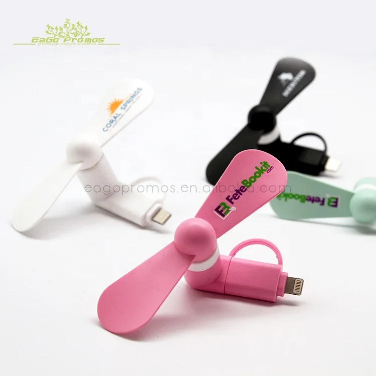 2024 Custom logo 2 in 1 handy mini USB Phone Fan Factory Price Travel Rechargeable Cell Phone Fan For IOS and Android