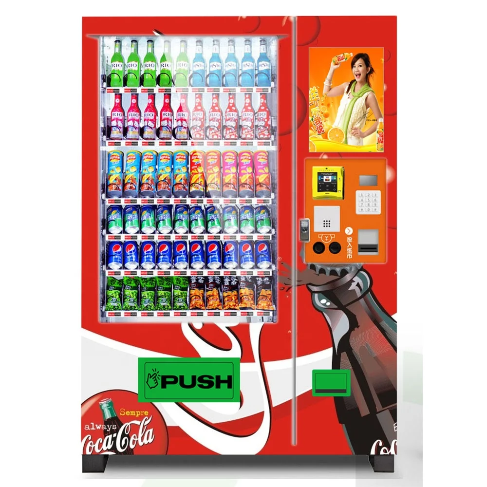 high quality spiral mechanism combo vending machine with advertising screen