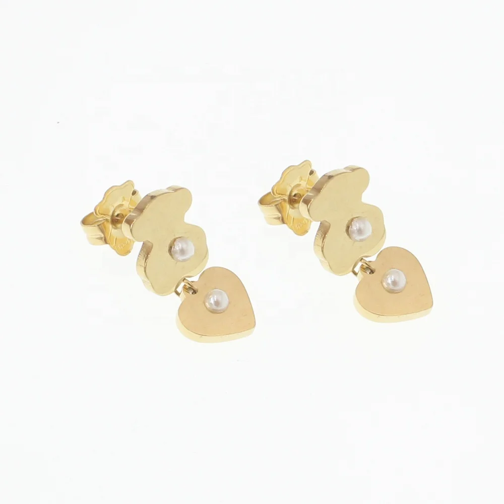 
Hot Selling Fashion Stainless Steel Bear Shaped Ladies Earrings Gold Simple Studs 