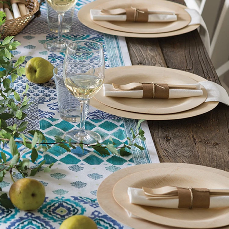New Hot Sell Natural Disposable 7 inch Round Bamboo Dinner Plates