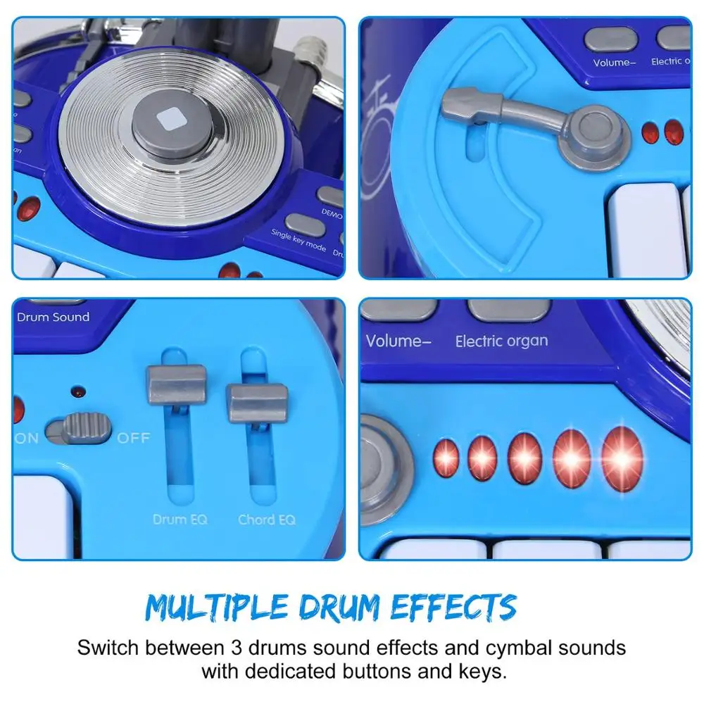 Piano Drum Set Toy - Electronic Rock Drum with Keyboard for Kids, Musical Piano Drum Instrument with Keys,Demo Songs,DJ Features