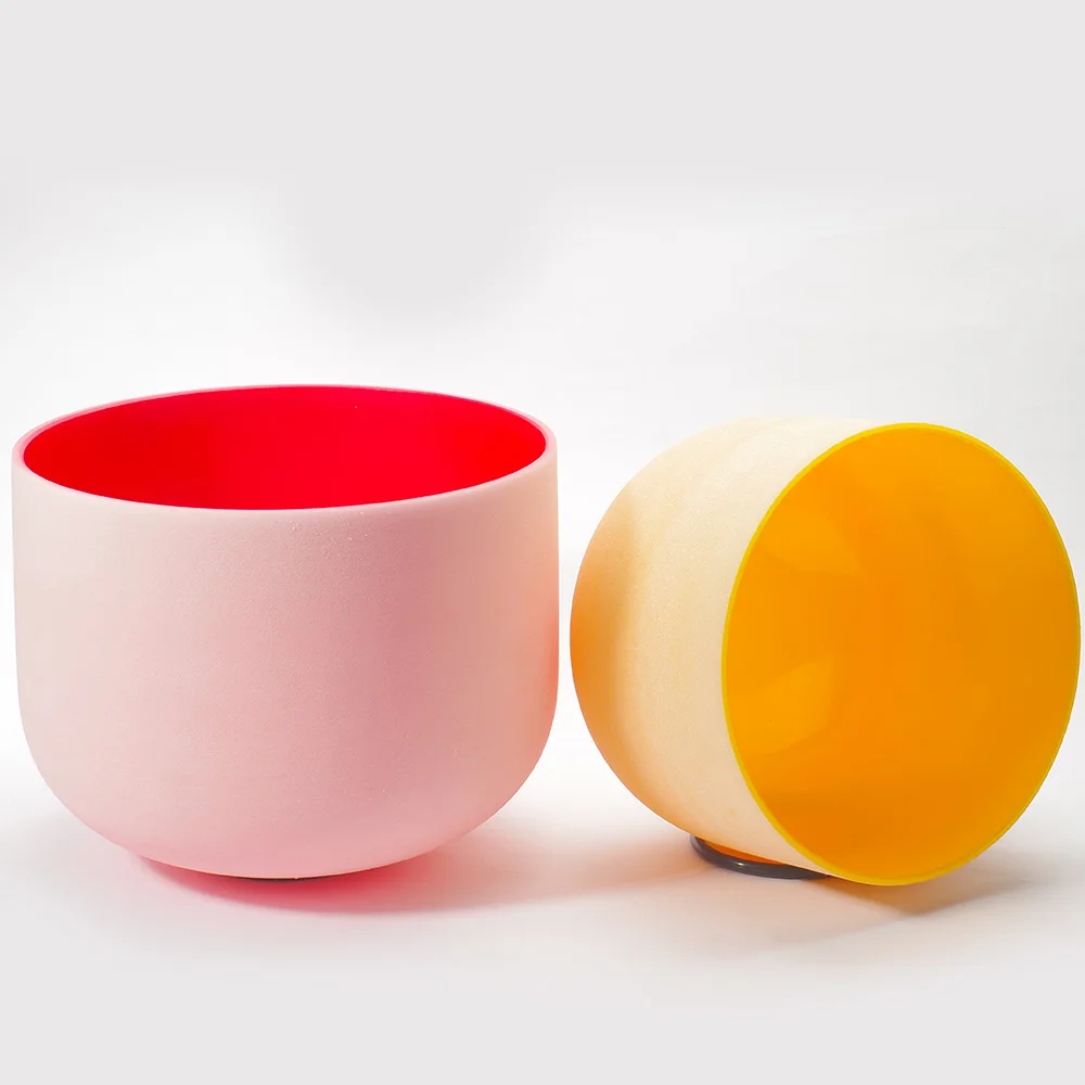 Чаша 8 дюймов C Note набор чакр Поющая чаша оптовая продажа успех фабрики кварцевый цветной матовый Кристалл Красный Сувенир