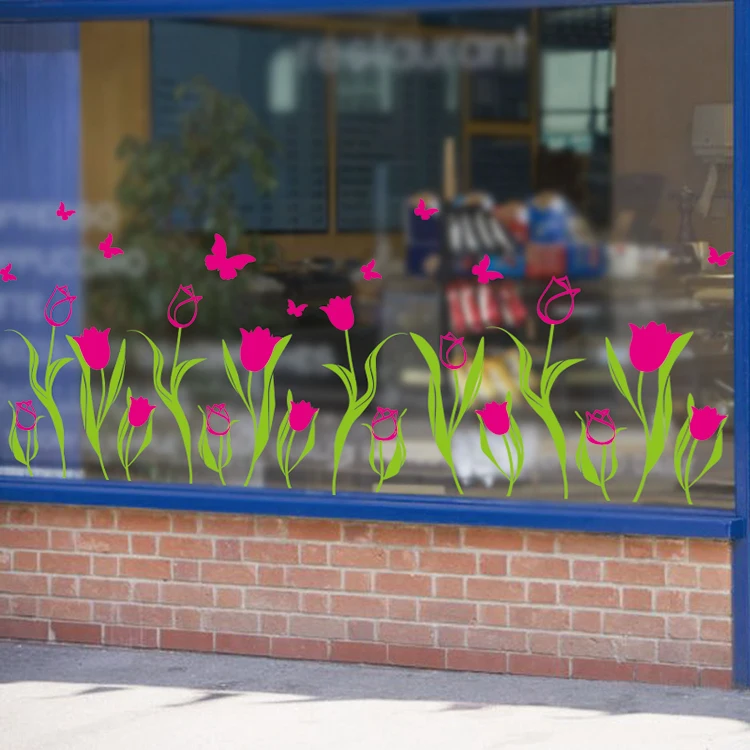 
wholesale Baseboard wall decals, red flower wall sticker,mirror decorative wall sticker 