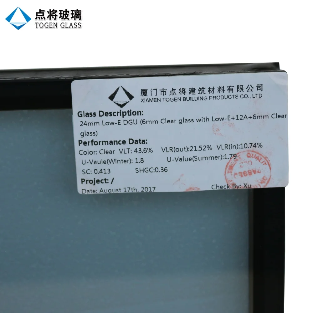 Tempered low e double glazing igu glass curtain wall