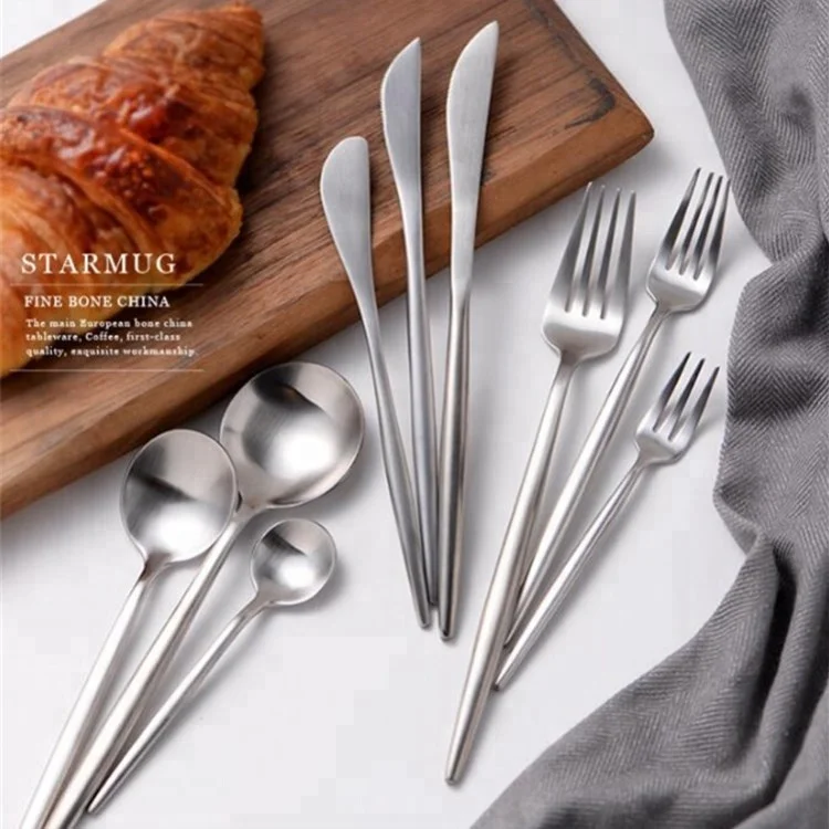 Pointed Tail Elegant Design Portugal Style Silver Knife Spoon Fork Flatware Set