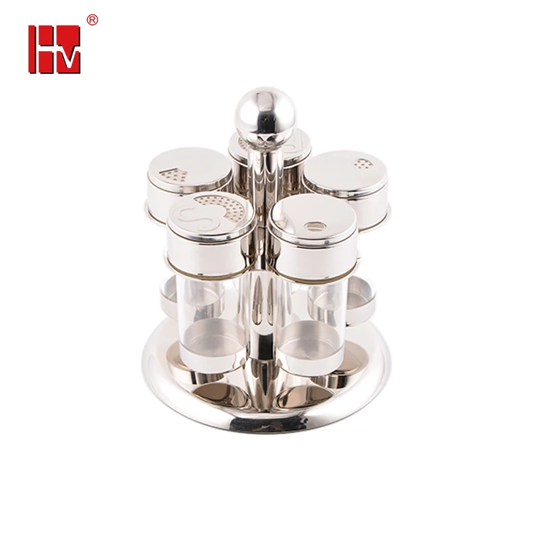 5 pieces. clear glass salt pepper storage bottle organizer set with rotating spice rack