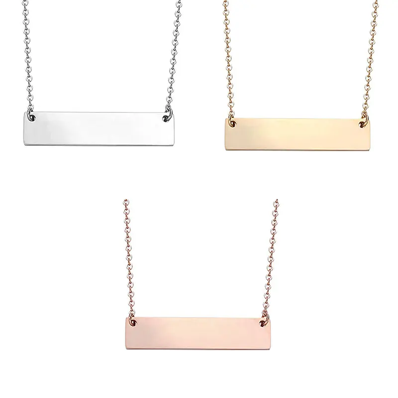 Wholesale Diy Stainless Steel Blank Customize Personalized Engraved Pendant Bar Necklace