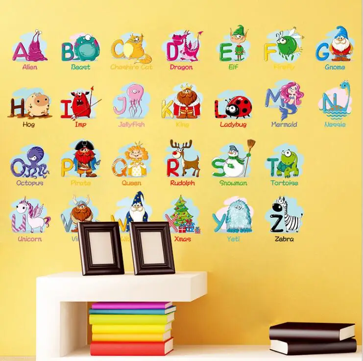 Myway Hot Sales Educational ABC Alphabet Baby Room Decoration Animals Wall Stickers