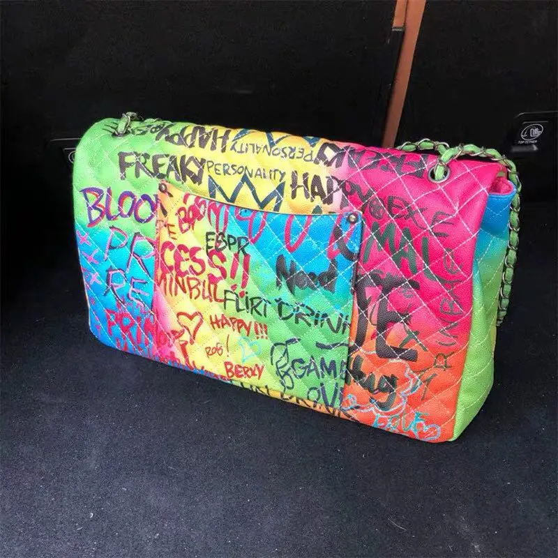 graffiti bag women Graffiti bag  rainbow bag with  big size and  pu leather  factory price shenzhen lily cheng