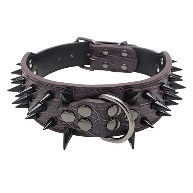 luxury Custom Sharp Spiked Studded Leather Dog Collar Adjustable Durable Pet Training Collars For Large Dog