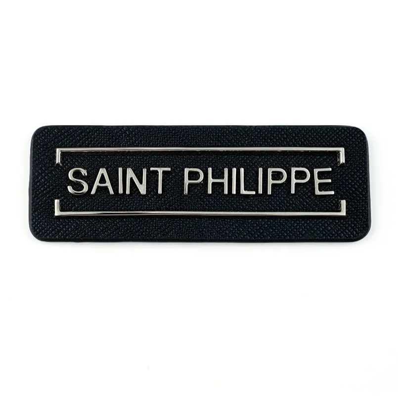 Professional Manufacturer Custom PU Leather with Metal Letter Logo, Design Metal Leather Label For Clothing