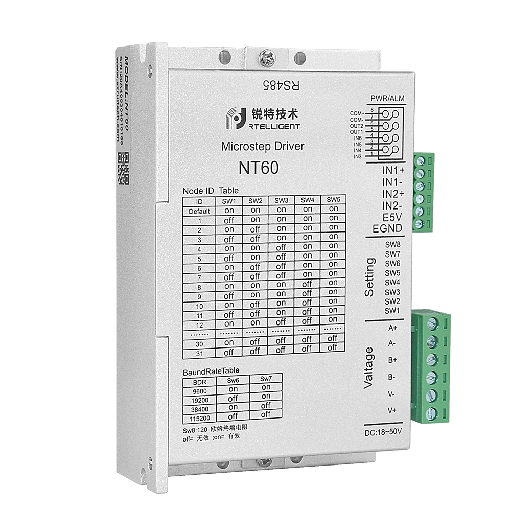 NT60 Modbus RS485 биполярный 5A 24-с алюминиевой крышкой, 50В открытых систем разомкнутой цепи 2 Фаза управления шиной цифровой (Национальная ассоциация владельцев электротехнических 24 Драйвер шагового двигателя
