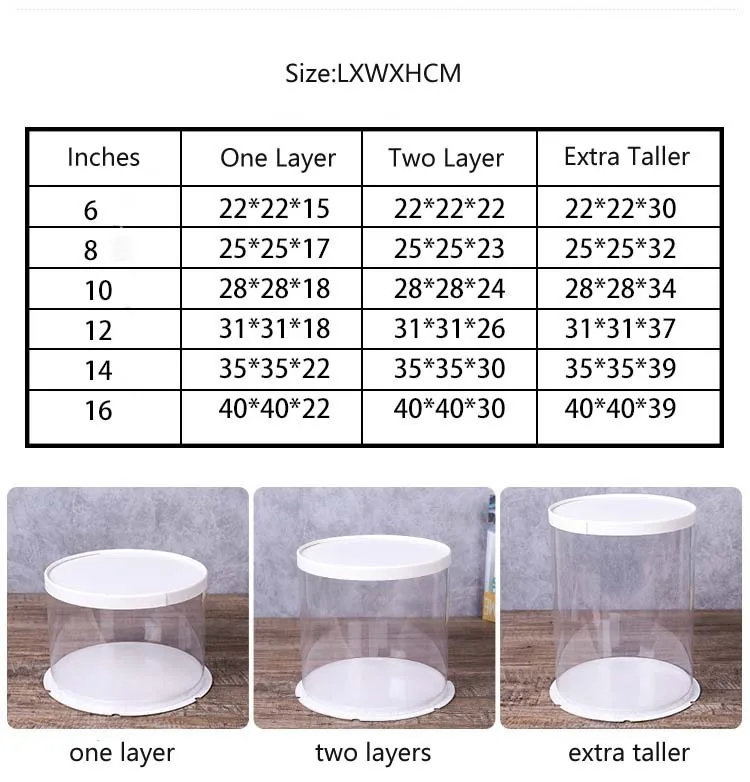 Doll Dust proof Flower Storage Transparent Black PET Plastic Round Tall Decorative Storage Cake Box
