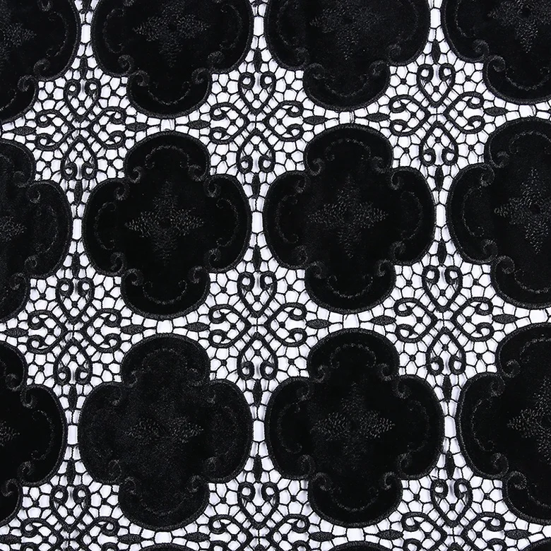 Wholesale cheap water soluble black velvet fabric lace embroidery patch fabric