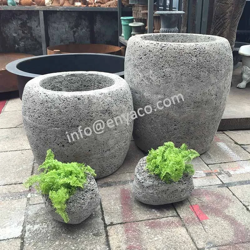 Antique Lava Stone Patio Backyard Flower Pot Planter Outdoor, Garden Ornaments Stone Plant Pot, Stone Garden Products