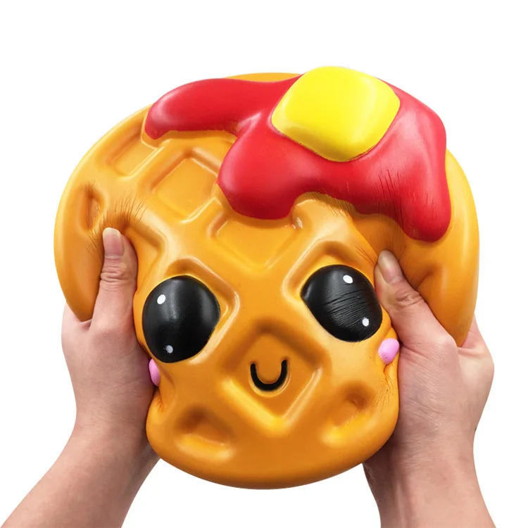 China factory big squishy supplier 25cm super smiley Waffle cake squishi licensed Juguetes toys