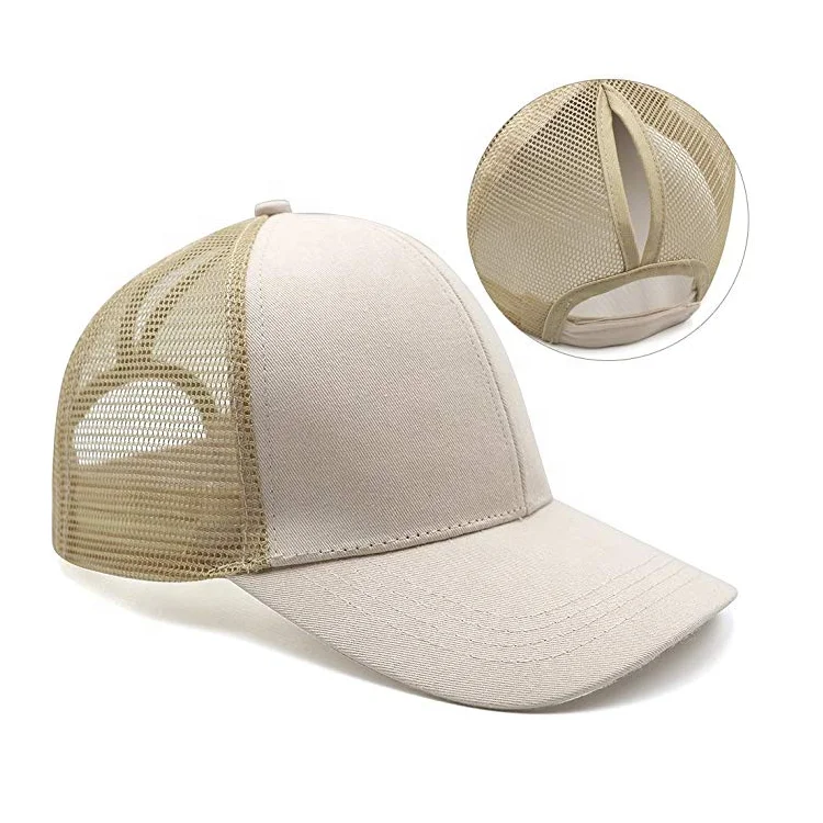 
Custom Printing Logo Pattern Women Ponytail Caps Wide Brim Hat With Ponytail Hole 