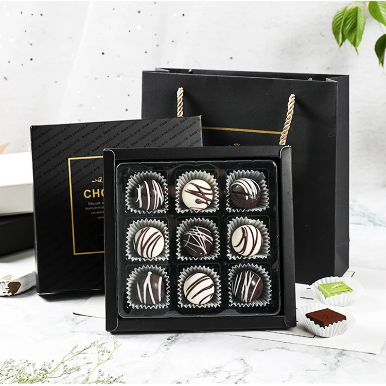 Premium laser cutting chocolate carton packaging box chocolate truffle boxes with 9 cavity