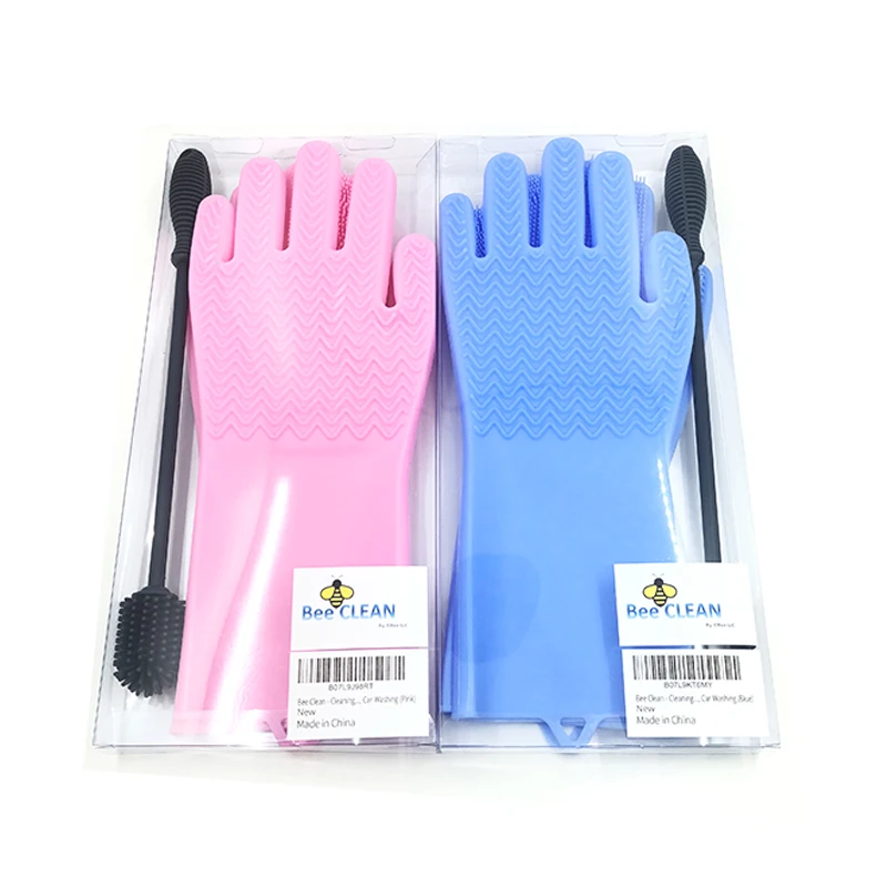 Amazon Hot Selling Heat Resistant Kitchen Silicone Rubber Scrubber Dishwashing Magic Dish Washing Gloves For Dish Washing