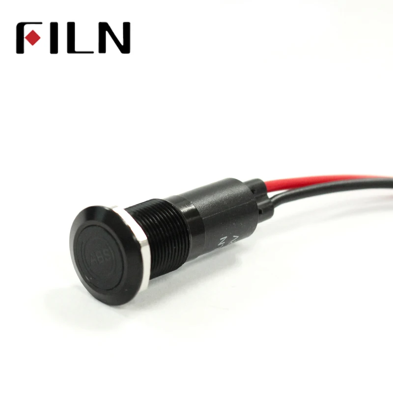 FILN 14mm black housing led red yellow blue green car equipment symbol 12v Flat led indicator light with 20cm cable