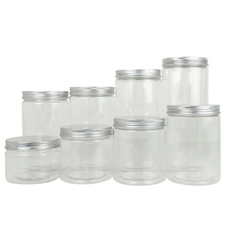 Manufacturer PET Clear Empty Plastic Jar With Aluminum/Plastic Lids
