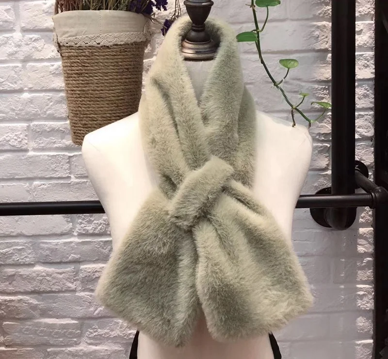 
New design pure color loop scarf knitted rabbit scarf for women fake fur hair scarf manufacturers 