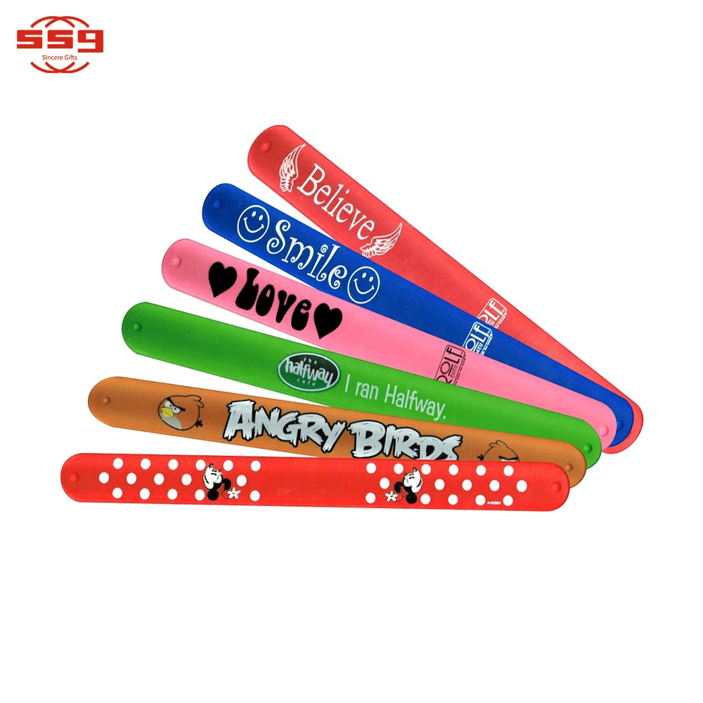 Fashion easy clap snap slap bracelet silicone Wristband with custom printed logo