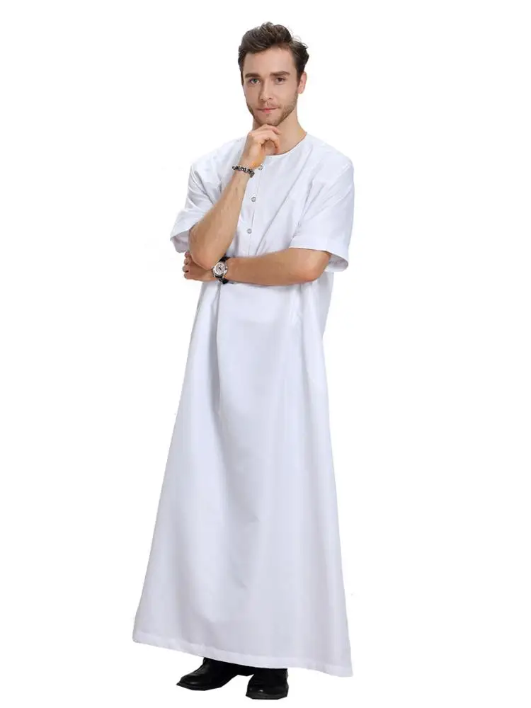 A6169  Galabia white color men jubba qatar jilabiya khaleeji thobe eid arabic with buttons