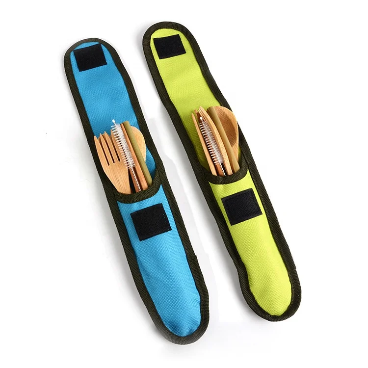 Reusable Cutlery Wooden Bamboo Tableware Flatware Knife Fork Spoon Travel Set
