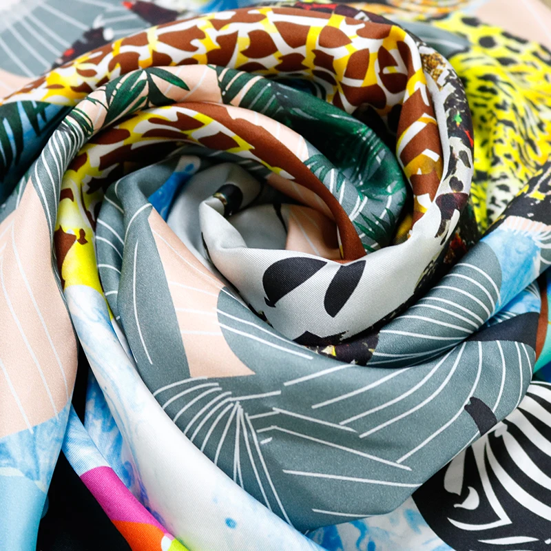 OEM Custom Digital Print Animals Twill Fringe Long Scarf Shawl