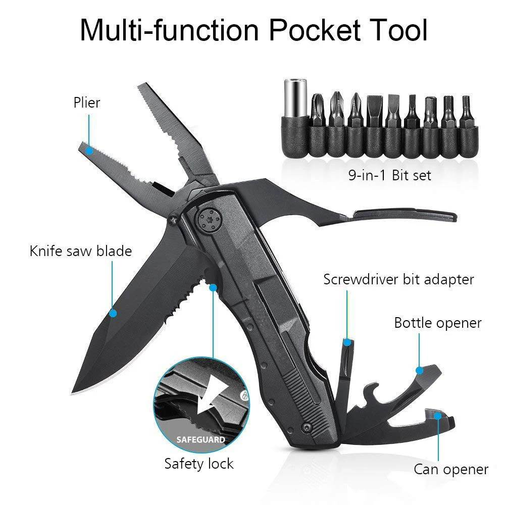 Multitool Knife 16 in 1 Pocket Tool Set Stainless Steel Pocket DIY Tool Foldable Multitool Pliers with Screwdriver Saw Opener