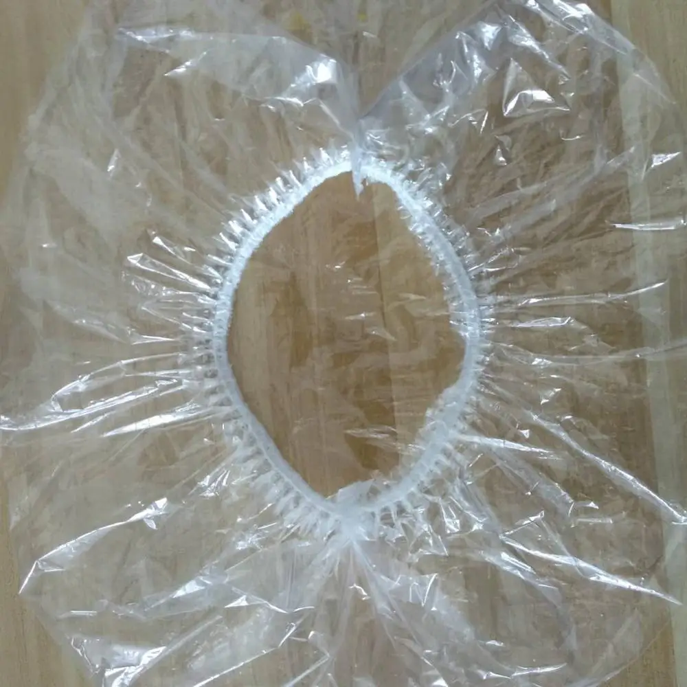 
Disposable Waterproof Plastic Pe Shower Bath Cap Transparent Clear Hotel Bathroom White Strip Clip Head Cover 