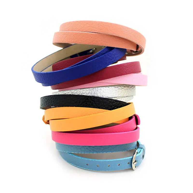 Wholesale 8mm Double Litchi PU Leather Bracelet DIY Personalized Wristband Fit Slide Letter Charm ,Accept Custom Bracelet
