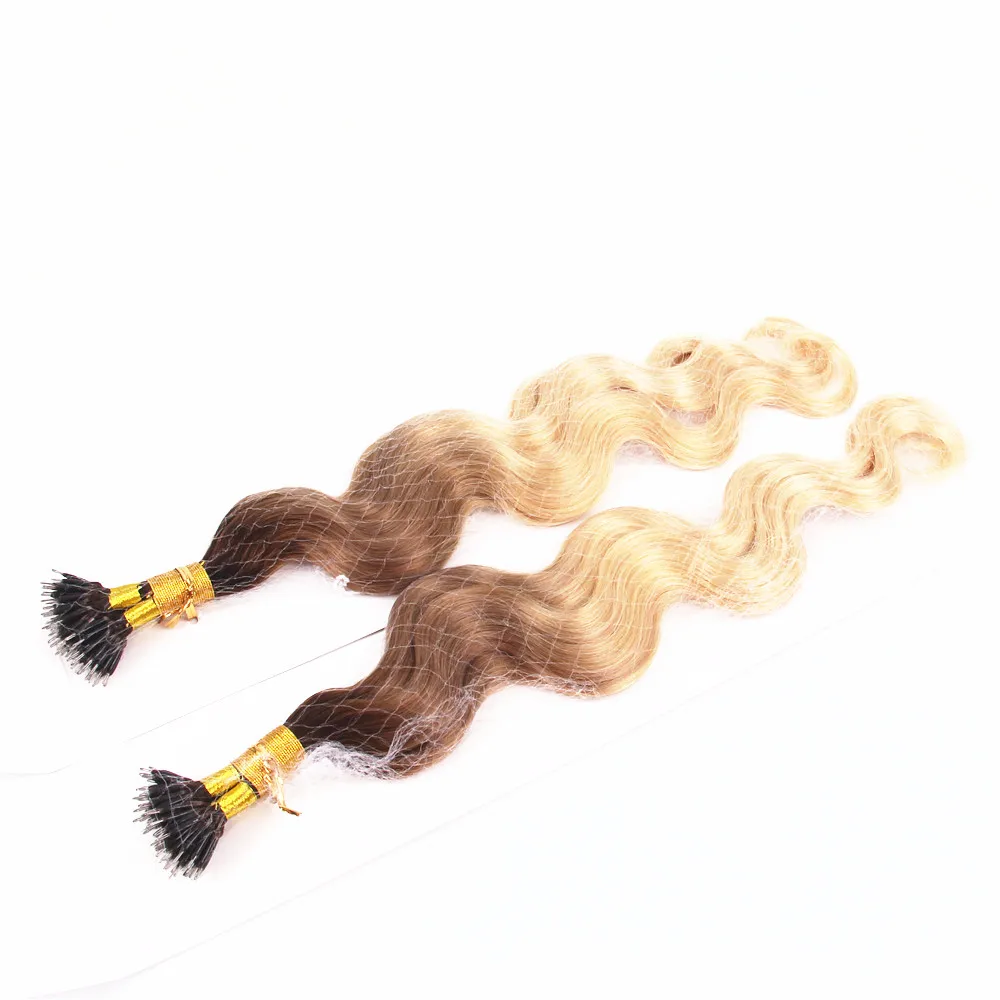 Balayage Blond Color Body Weave Hair Nano Ring Remy Hair Extensions